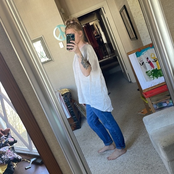 Terzo Millennio Women's White Cream Linen Tunic Top - Picture 13 of 13